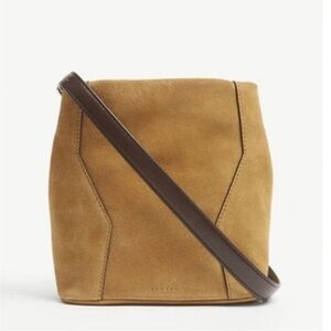 SANDRO YZA Leather Suede Camel Crossbody Bucket Bag Purse Boho Chic